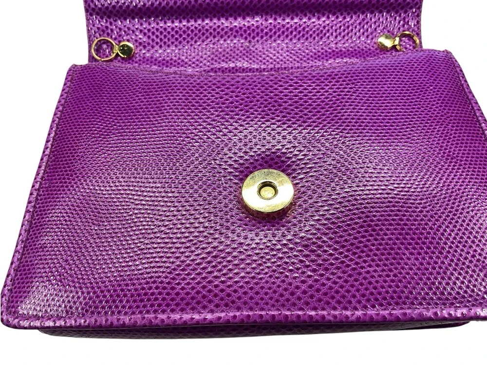 Judith Lieberman Purple Lizard Leather Envelope Clutch